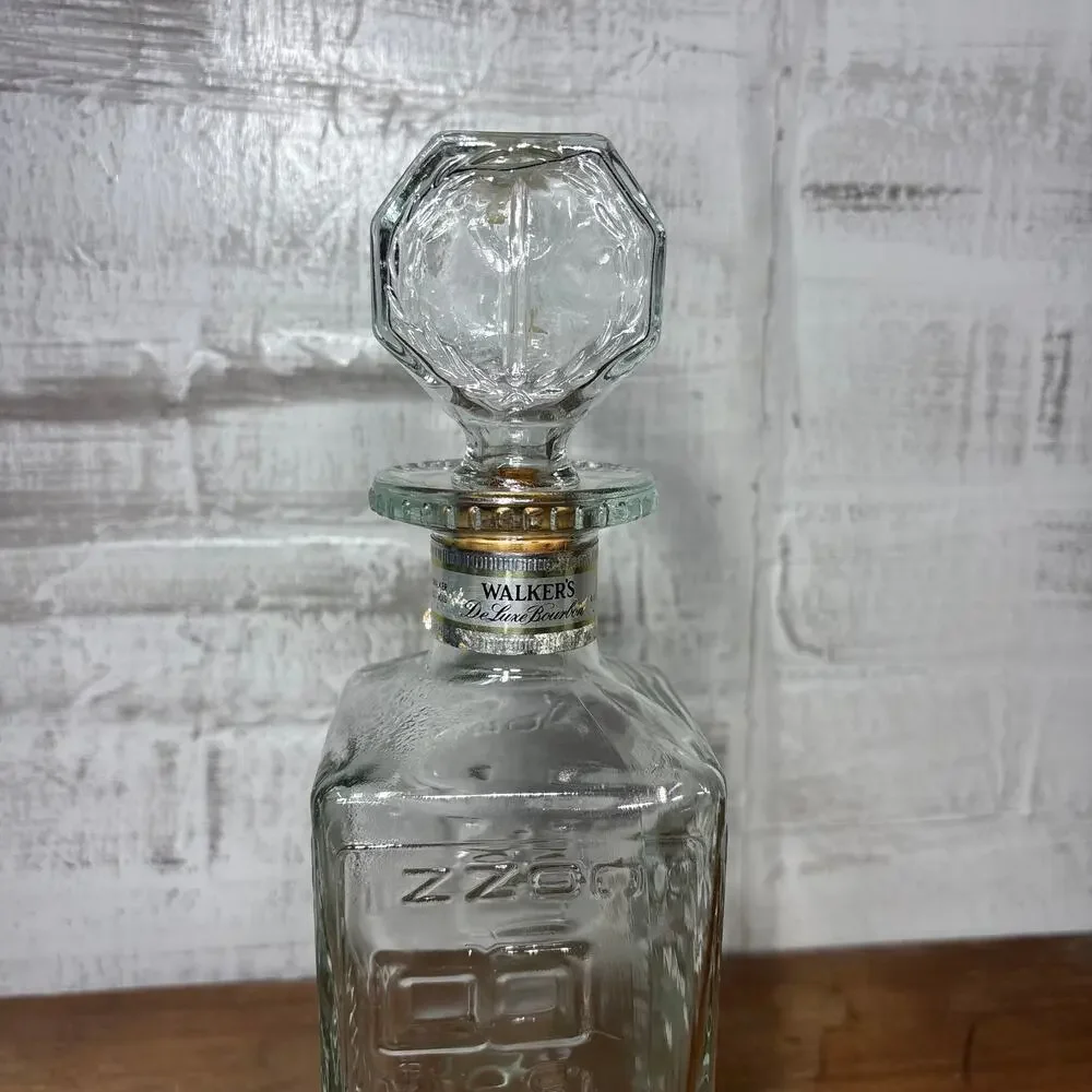 Vintage License Plate Glass Whiskey Decanter with Stopper